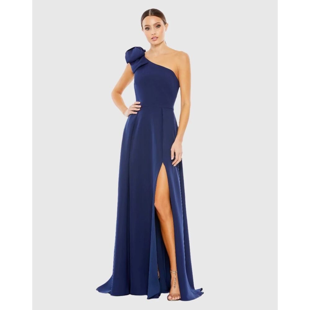 Mac Duggal NWT Bow One Shoulder A-Line Gown in Midnight Size 18